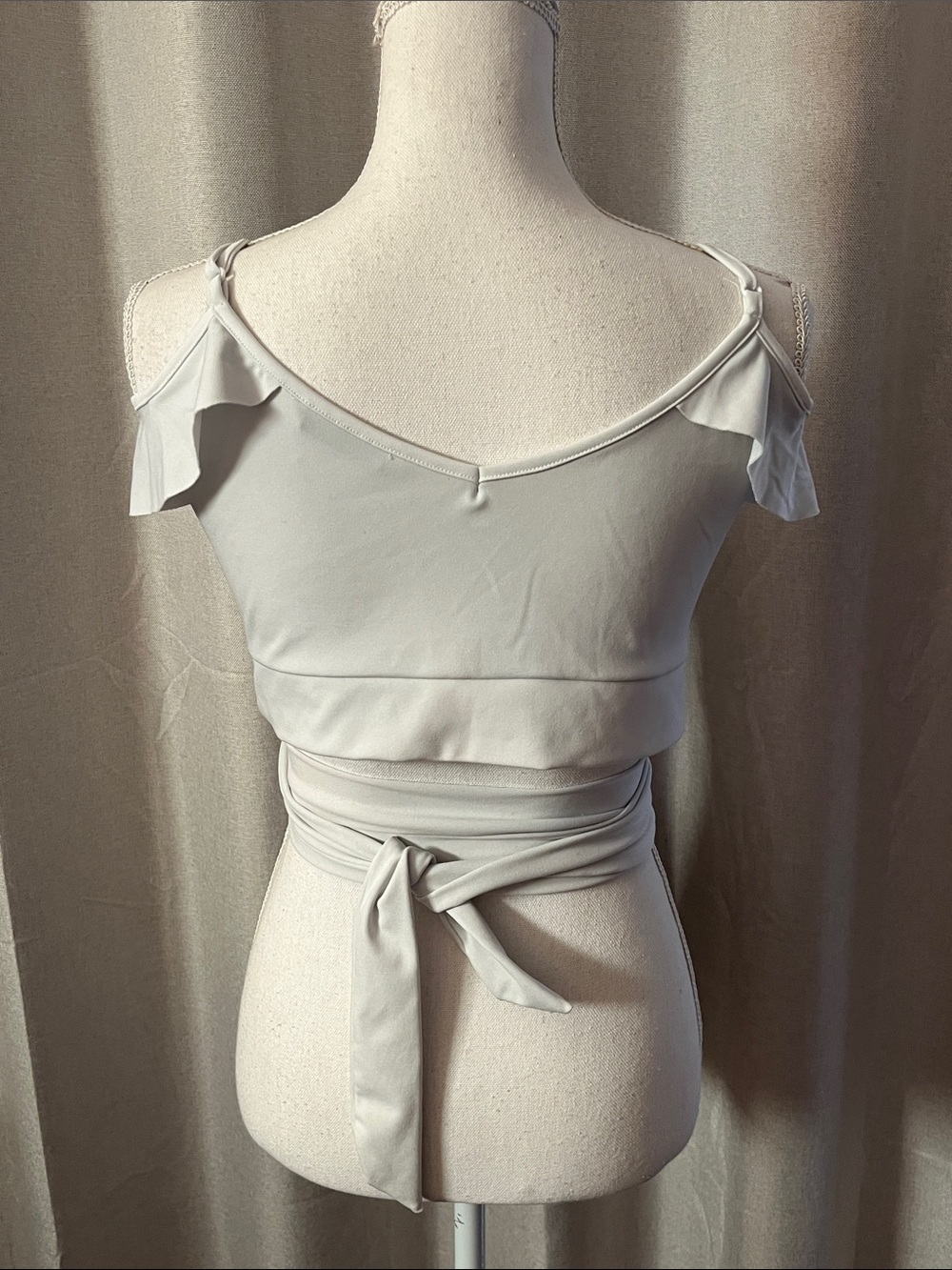 White Ruffle-Trim Wrap Crop Top - Picture 2 of 8
